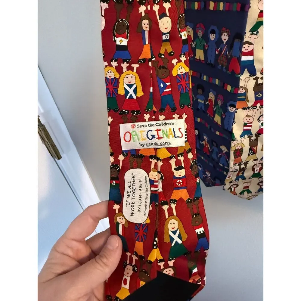 VINTAGE 90s Save The Children Silk Tie Bundle (Set of 5) - Artist Series Novelty
